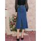 Stubborn autumn new European style commuting mid-length denim open-squat fish tail solid color high waist A-line skirt for women

