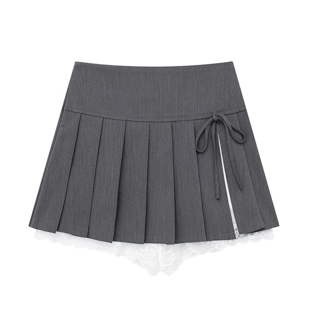 24 Xia Chun desires hot girl lace anti -glowing bows, lace -up pleated skirts, thin legs, long legs, long A -line skirt