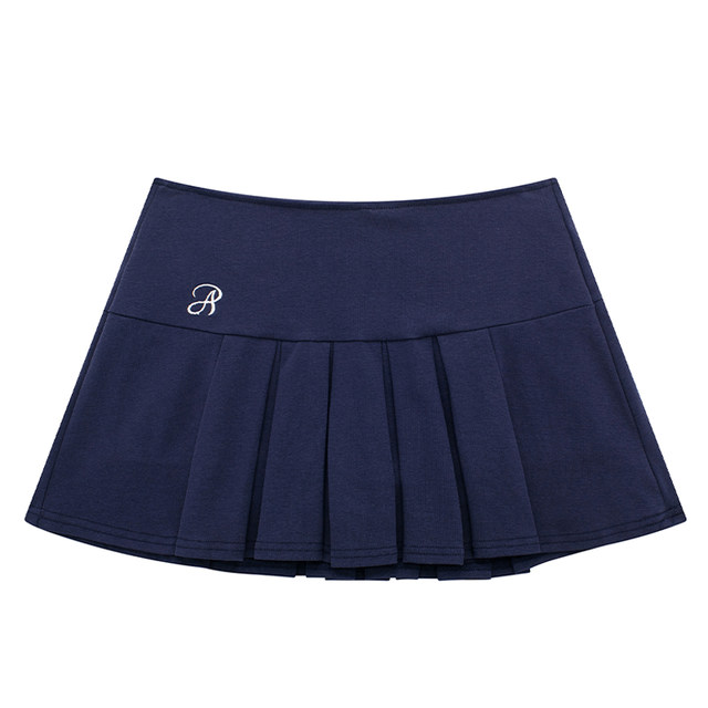 24 autumn American retro campus style letter embroidery solid color pleated short skirt versatile slim hot girl a-line skirt skirt
