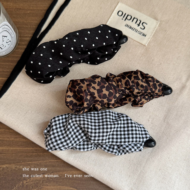 Retro leopard print polka dot pleated banana clip vertical clip female high-end 2025 new style half-tied hairpin headwear on the back of the head