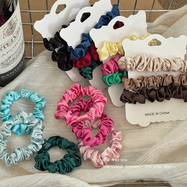 3 pieces ~ Simple solid color satin small intestine hair tie for women in autumn and winter, high elasticity and durability rubber band hair tie headband