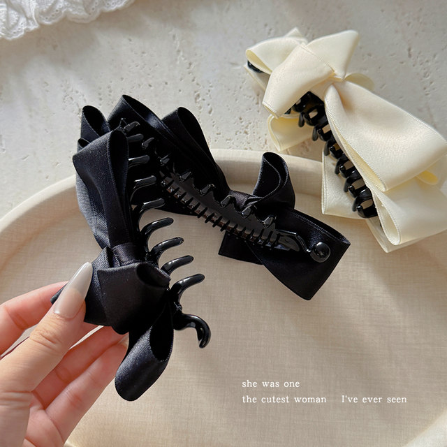 Korean satin bow banana clip women's high ponytail vertical clip grabbing clip temperament hair clip hair accessories showing hair volume shark clip