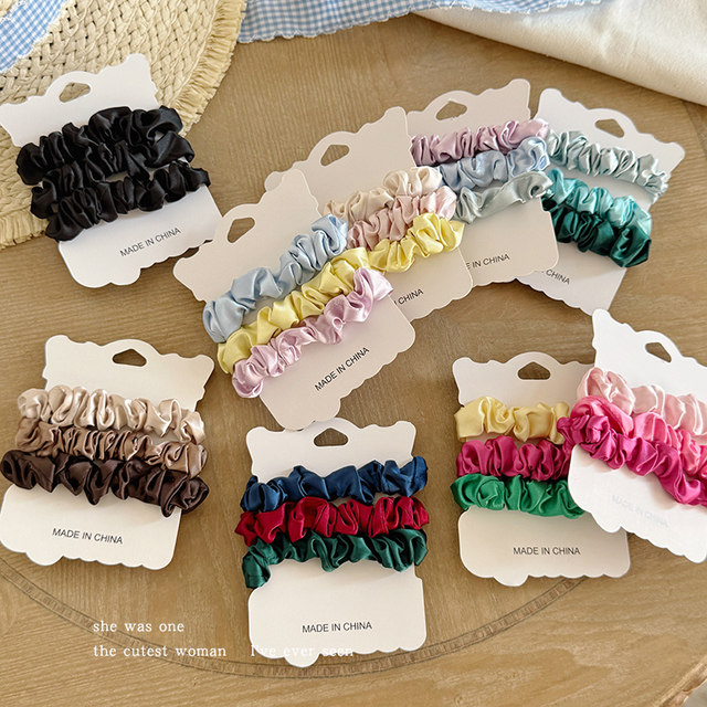 3 pieces ~ Simple solid color satin small intestine hair tie for women in autumn and winter, high elasticity and durability rubber band hair tie headband