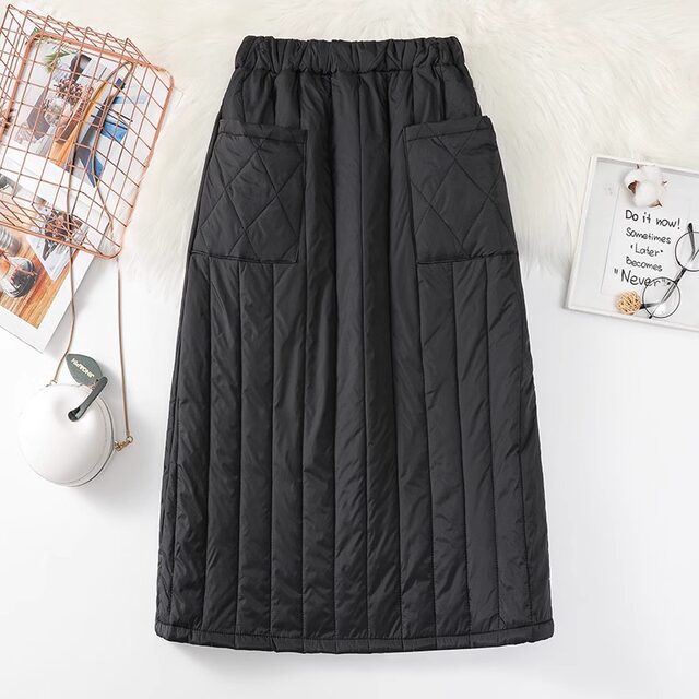 Clearance and pick up bargains ~ Foreign trade women's black suit skirt down cotton one-piece skirt windproof winter skirt mid-length skirt
