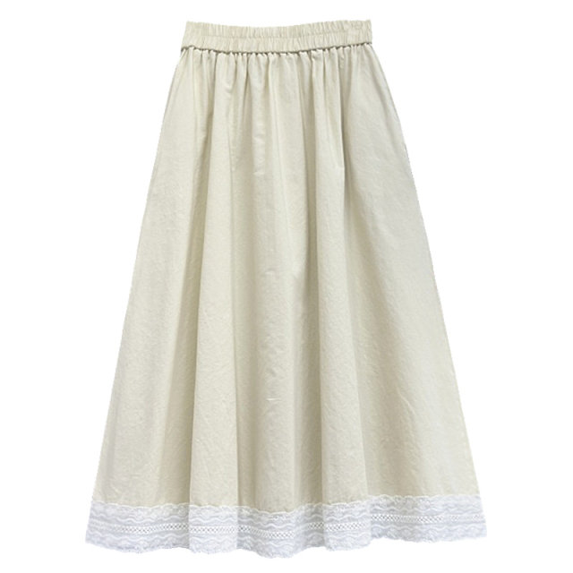 Washed cotton pocket skirt for women in spring and summer new high-waist casual versatile cotton skirt lace spliced ​​a-line skirt
