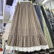 Retro plaid pocket skirt for women in spring and summer new high-waisted ruffle skirt for women lace spliced ​​plaid a-line skirt