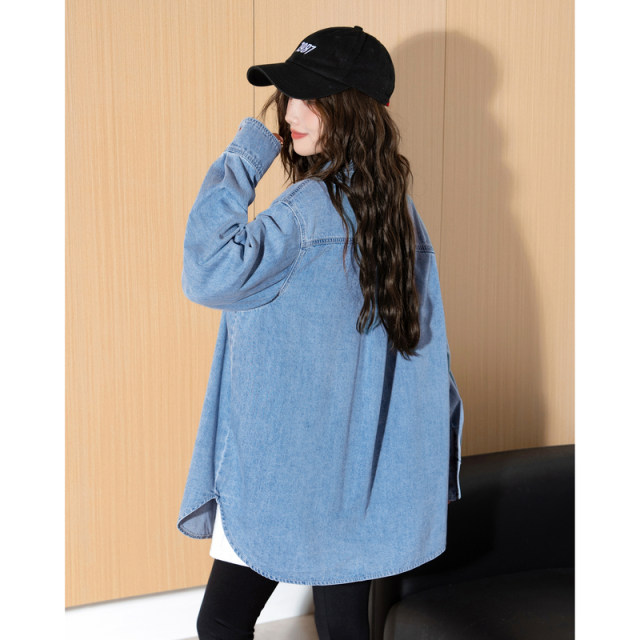 Tang Lion denim shirt women 2025 spring and autumn new style shirt jacket loose college style shirt French women

