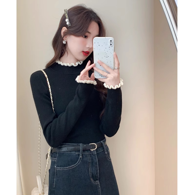 Tang Lion Half -neck Super Essence Sweaters 2024 New Positive Slim Slim Rejuvenation Covered Top Female Women's Autumn and Winter Fave

