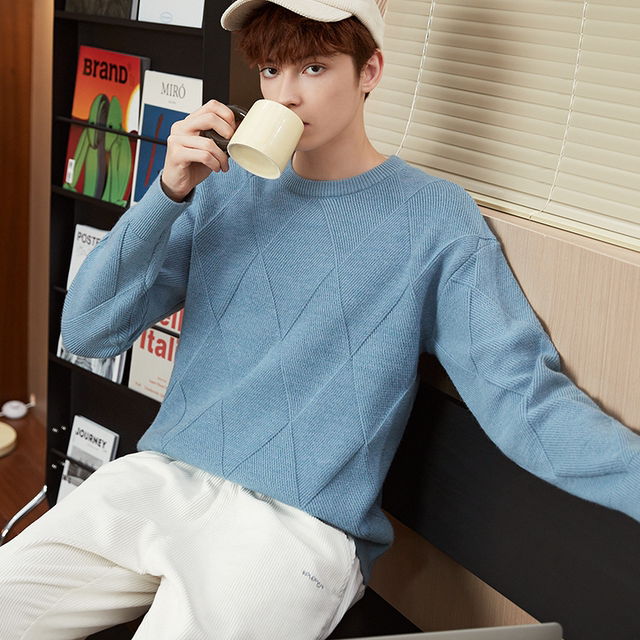 Tang Lion 2023 Autumn and Winter Sweater Men's New texture Lingquan Geometric Design Sensory Knitted Sweaters Korean Sweater Tide
