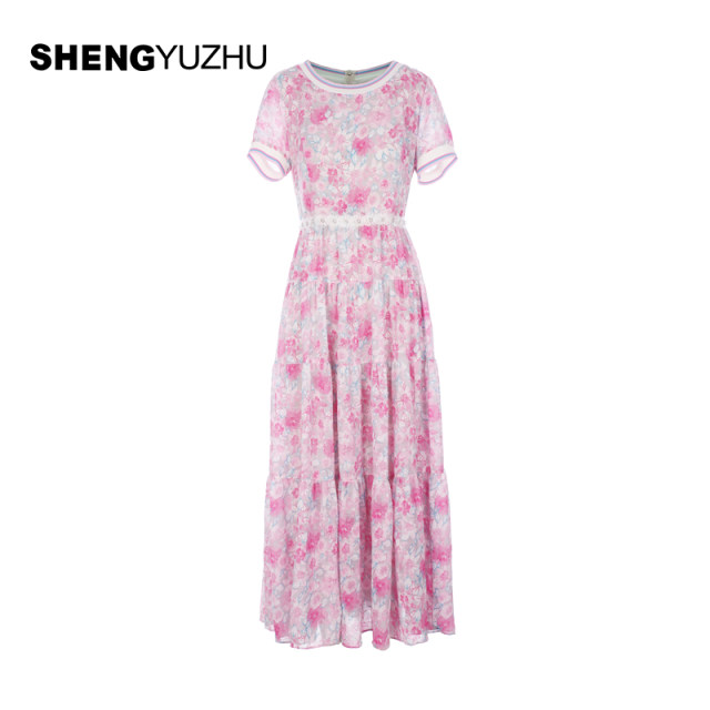Shengyu Bamboo counter summer new dress short-sleeved round neck sweet fashion pattern thin style cool temperament casual