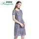 Shengyuzhu summer and autumn new dress sweet slim short-sleeved mid-skirt solid color round neck mid-waist A-line skirt temperament