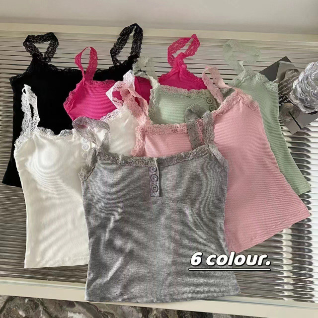 Miss's pure lace edge gray suspender with chest pad vest for women wearing beautiful back slim fit top

