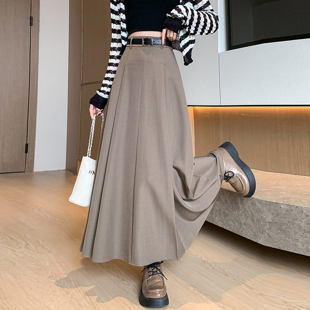 Boxer skirt female autumn and winter new pleated skirt suit thick sweet style skirt high waist thin A -line long skirt
