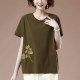 Short -sleeved T -shirt women in summer plus fertilizer, increase women's loose middle -aged mother embroidered casual cotton thin and thin