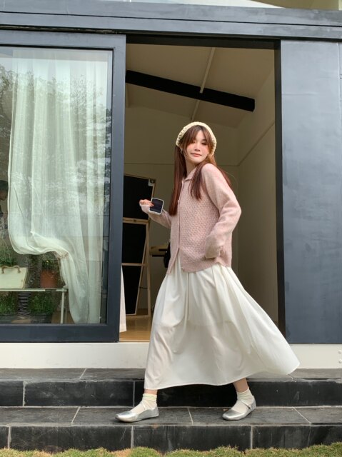Sweet girl mixed pink buckle lapel cardigan sweater for women Spring and Autumn 2025 lazy style thickened outer sweater jacket
