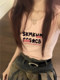 Girls sweet pink vest suspender women's summer outerwear design sense hollow letter printing slim fit sleeveless short top