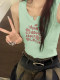 Girls sweet pink vest suspender women's summer outerwear design sense hollow letter printing slim fit sleeveless short top