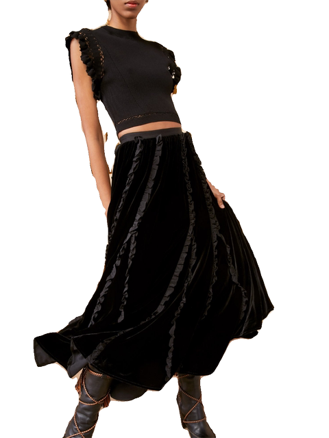 Women's autumn new winter sweet velvet silk heavy industry ruffle skirt high-end fashion niche long skirt
