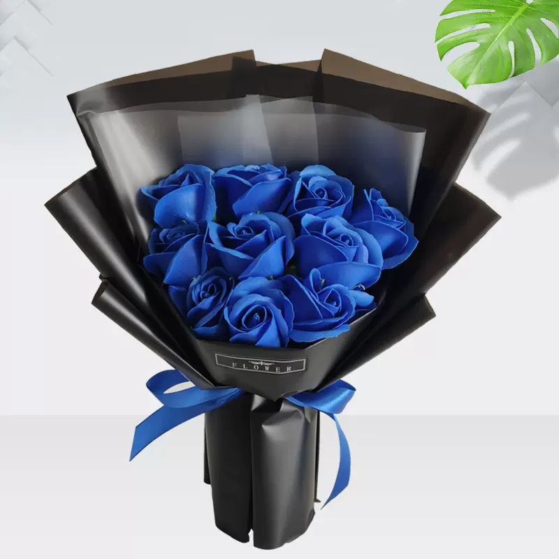 蓝色妖姬蓝玫瑰仿真假花拍照手捧花香皂花束送