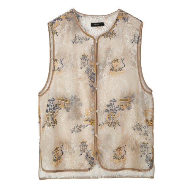 New Chinese retro vest Fiber Xiu Large -size Women's Heavy Industry Embroidery Design Significance Niche Top Fat MM Summer New
