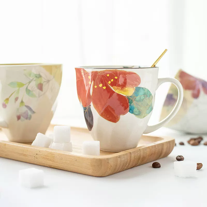 日本美浓烧陶瓷水彩花卉十二月花语生日礼教师节马克