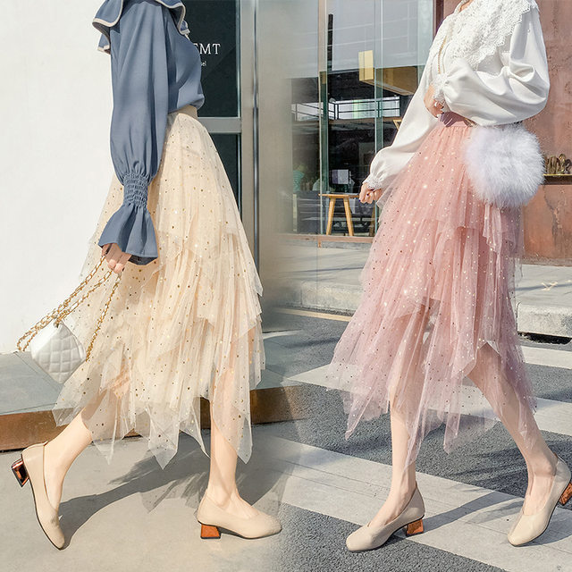 Pink Starry Sky Mesh Skirt Autumn 2025 New Korean Irregular Velvet Skirt Mid-length Female Star Star