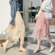 Pink Starry Sky Mesh Skirt Autumn 2025 New Korean Irregular Velvet Skirt Mid-length Female Star Star