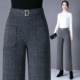 Autumn and winter nine-point straight pants plus velvet and thickened woolen warm wide-leg pants high-waisted large size stretchy loose mom pants