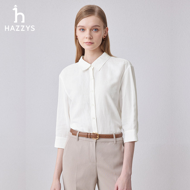 Hazzys Fashion Women's White Loose Cropped Sleeve Shirt Top Women's Casual Summer Shirt Jacket