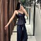 2025 spring new women's clothing, short wavy wide-swing V-neck thin suspender denim top 8197064
