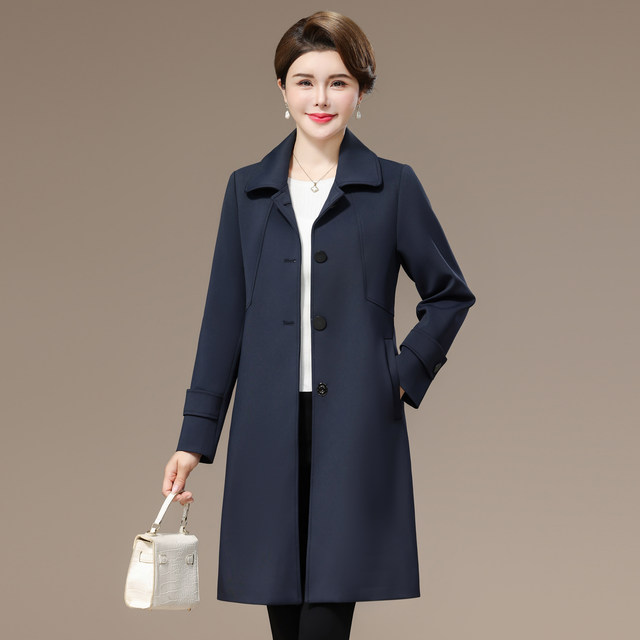Fashionable and elegant lapel large size mid-length windbreaker jacket mother's clothing middle-aged and elderly women's clothing 2025 new autumn clothing
