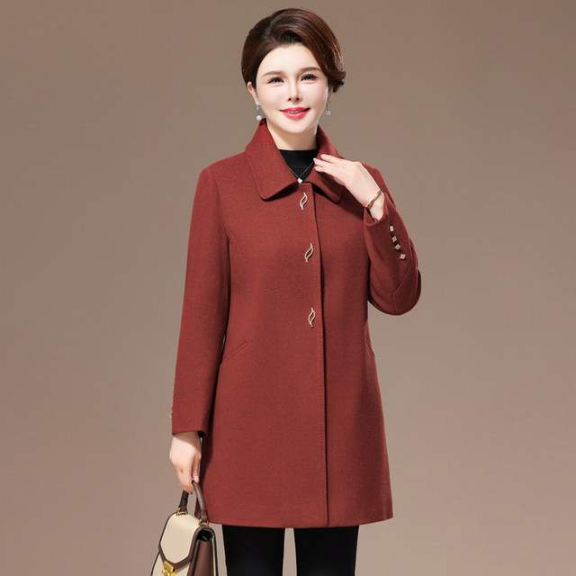 
Medium-length woolen coat mother dress grandma dress middle-aged and elderly women's clothing 2025 spring, autumn and winter clothes new