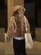2024 new imitation otter rabbit fur grass leopard print young hooded bear ears loose, cute plush outer set female
