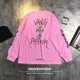 2023 new autumn and winter pink printed arm pockets decorated with cross loose oversize off-shoulder long-sleeved T-shirt