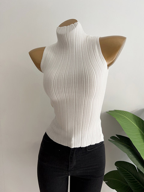 It's easy to match~ Korean style, an ins temperament, half-high collar, pit strip, sleeveless vest top, underwear, base shirt