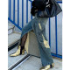 Large size American retro ripped slit denim skirt for women 2025 new slim hip fur edge mid-length skirt