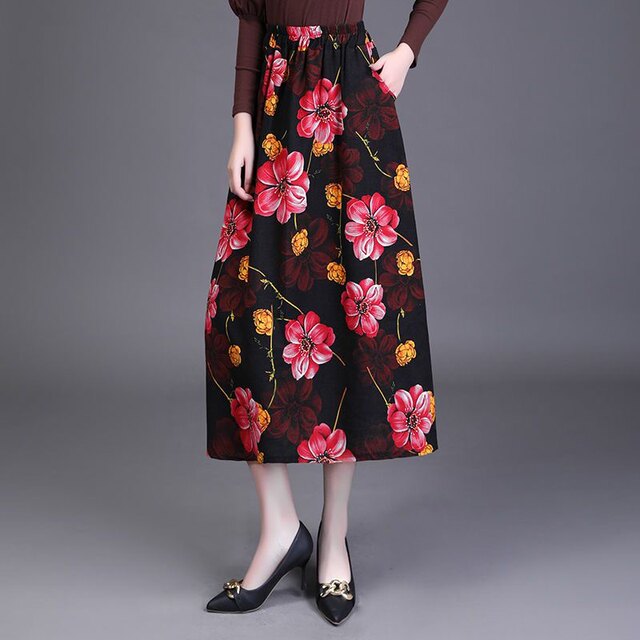 Large size linen retro long skirt dancing skirt for women summer mid-length high waist A-line slim literary A-line skirt