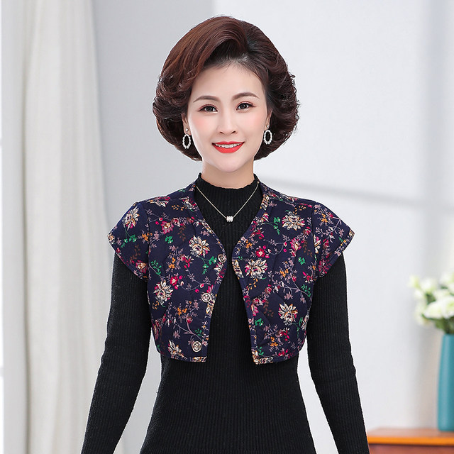 Middle-aged and elderly women's clothing, autumn and winter warm shoulder vest mother's cold-proof short vest for elderly people's camel lint cotton sleeping vest