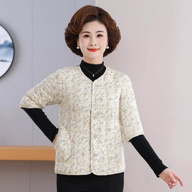 Middle-aged and elderly half-sleeved cotton vest mother with velvet thickened vest mid-sleeved cotton warm loose cotton jacket