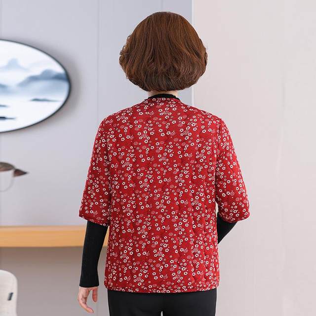 Middle-aged and elderly half-sleeved cotton vest mother with velvet thickened vest mid-sleeved cotton warm loose cotton jacket