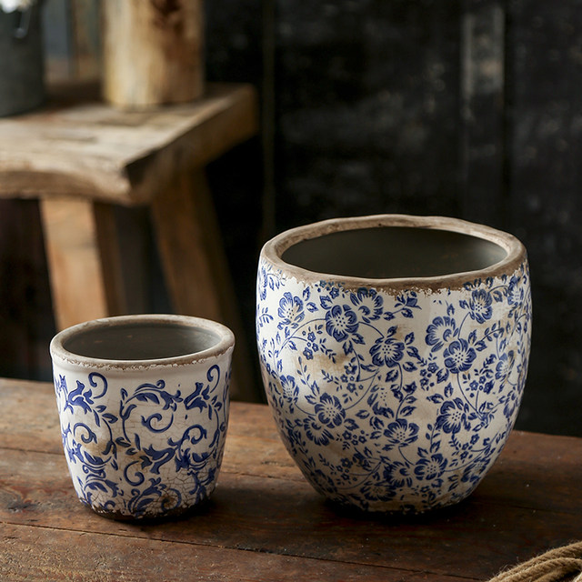 New Chinese style antique blue and white porcelain orchid Phalaenopsis ceramic flower pot hydroponic utensils for planting flowers and green plants gardening