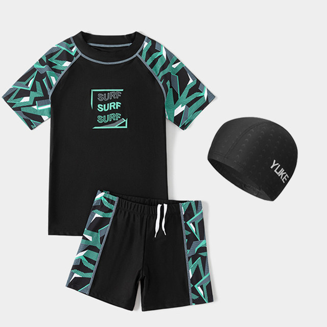 Teenage children's swimsuit boy fat boy small junior high school student professional training examination swimsuit split suit