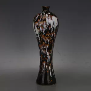 宋吉州窯黒釉刻梅の梅瓶景徳鎮陶磁器装飾品現代工芸品美術品置物-