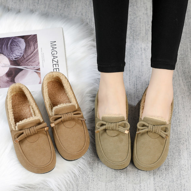 Autumn and winter new style beanie shoes for women, plus velvet, warm casual shoes, flat lazy shoes, furry shoes, one-leg women's cotton shoes