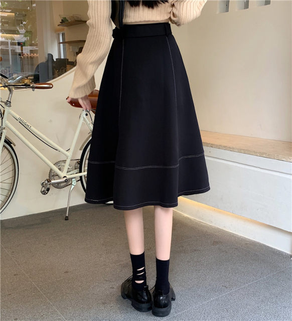 
Large size skirt for women in spring and autumn new style of hip cover high waist A-line large hem skirt fat mm versatile suit mid-length umbrella skirt