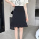 Large size high waist solid color pleated skirt for women in spring and summer new short skirt black hip slim A-line fishtail midskirt