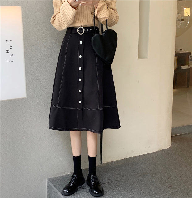 
Large size skirt for women in spring and autumn new style of hip cover high waist A-line large hem skirt fat mm versatile suit mid-length umbrella skirt