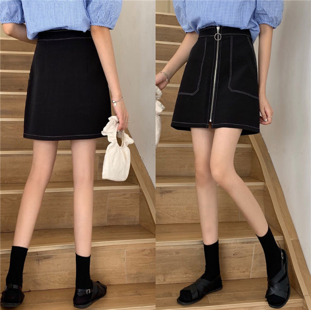 Large size versatile short skirt A-skirt summer 2024 new slightly fat MM belly-covering and slimming hip-packing skirt high-waisted bright-lined skirt