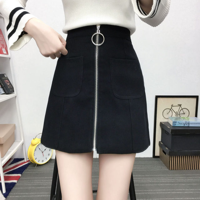 Spring and autumn large size women's zipper short skirt fat MM high -waisted thin pocket A -line skirt 200jin [Jin is equal to 0.5 kg] deer skin velvet skirt
