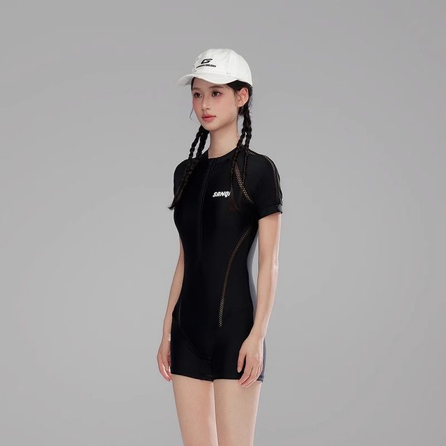Sanqi swimsuit women's 2025 new hot model large size conservative one-piece flat corner swimming pool special racing swimsuit
